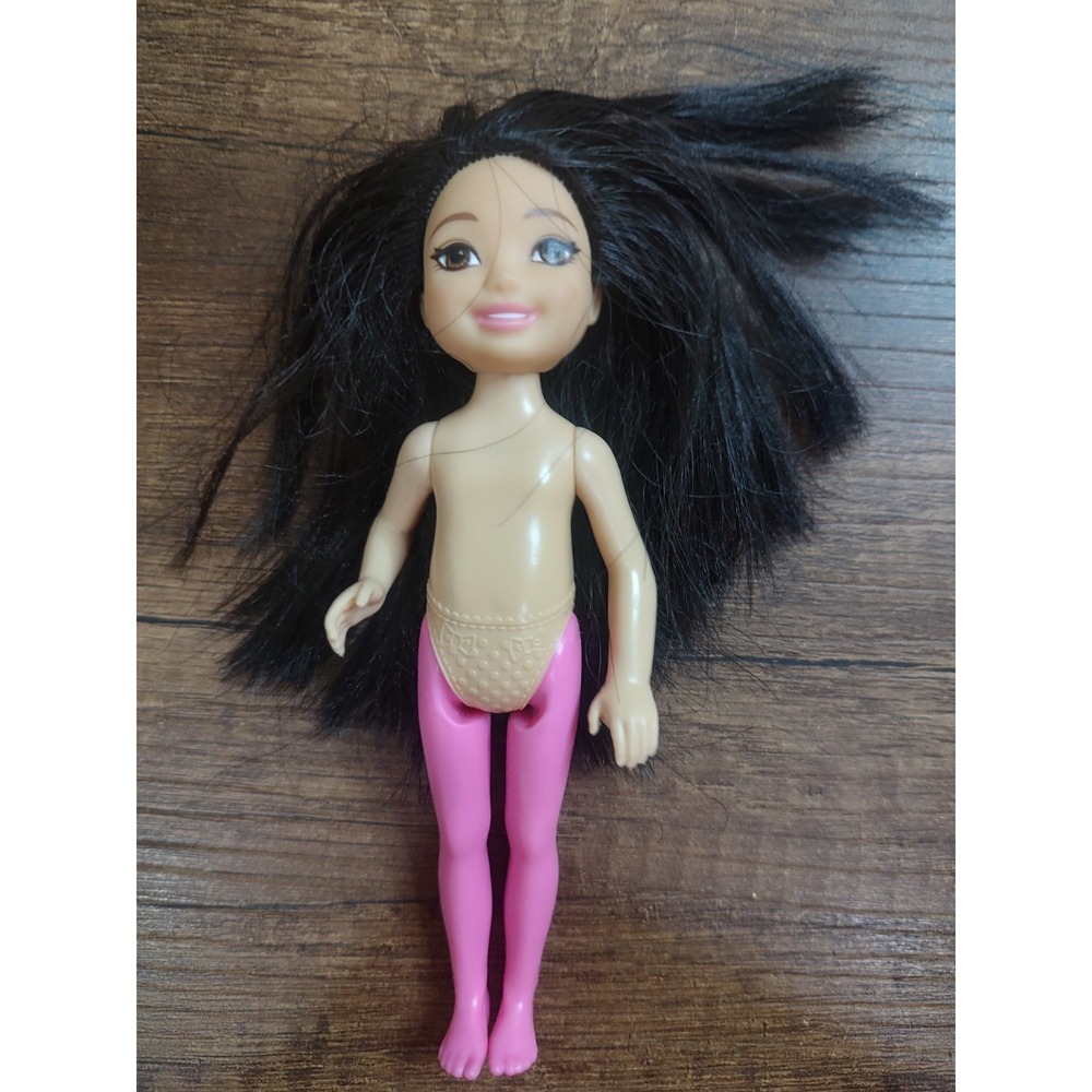 Barbie Sister Chelsea Doll Long Black Hair 5 1/2" Mattel Nude Pink Legs D69